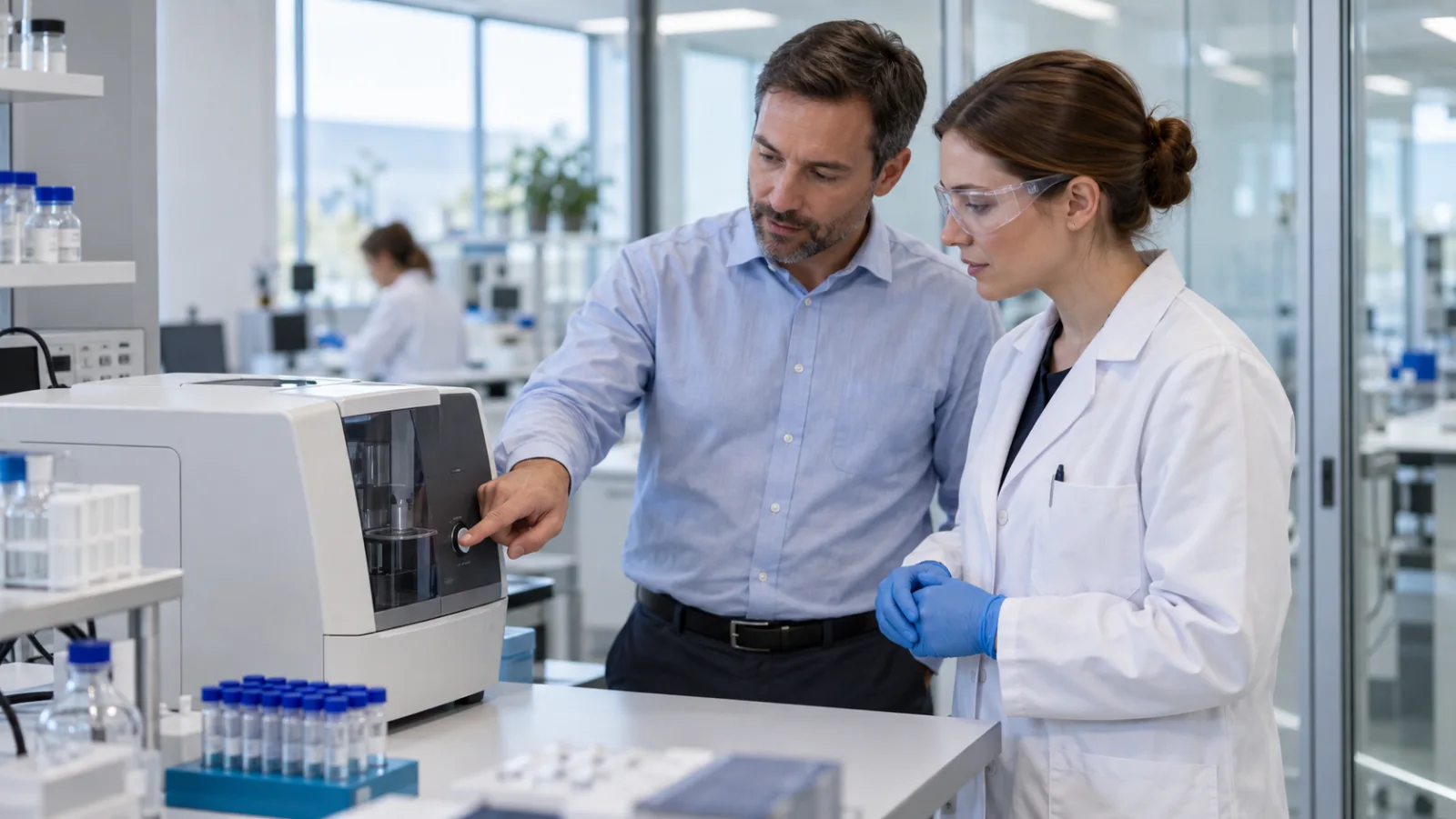 Scena illustrativa di formazione applicativa con apparecchiature generiche di laboratorio